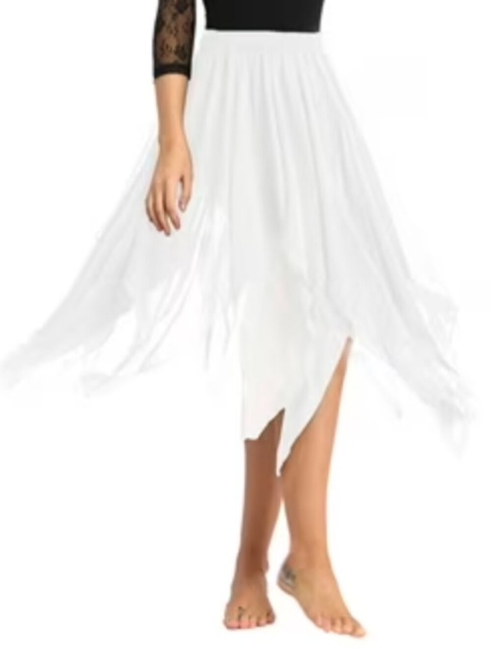 iEFiEL Asymmetric Stretchy Wrap Handkerchief Skirt Dancewear White Size S/M